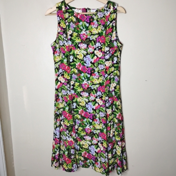 Vintage Liz Claiborne Floral Rayon Dress 8 | Cottagecore Modest Preppy Midi - Picture 2 of 7